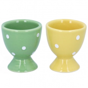 Gisela Graham Set of 2 Green and Yellow Spotty Egg Cups