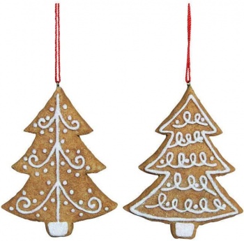 Gisela Graham Set of 2 Gingerbread Iced Christmas Tree Decorations