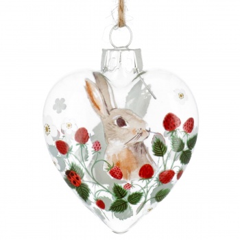 Gisela Graham Rabbit and Strawberry Glass Heart Easter Decoration