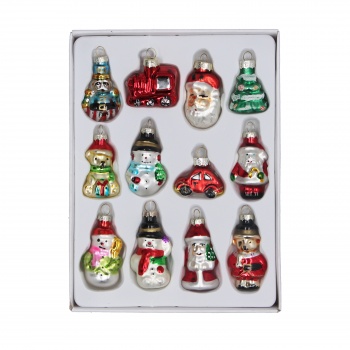 Gisela Graham Set of 12 Retro Glass Christmas Decorations