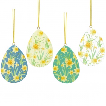 Gisela Graham Set of 4 Daffodil Design Wooden Easter Egg Decorations