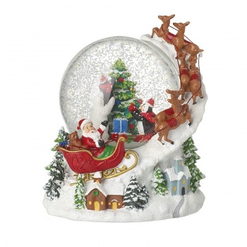 Heaven Sends Santa Flying His Sleigh Musical Christmas Snow Globe