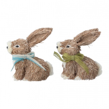 Gisela Graham Set of Two Bristle Rabbits With Bow Ties Easter Decorations