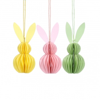 Gisela Graham Set of 3 Paper Bunny Rabbit Easter Decorations