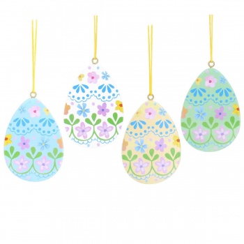 Gisela Graham Set of 4 Pastel Floral Lace Design Easter Egg Decorations