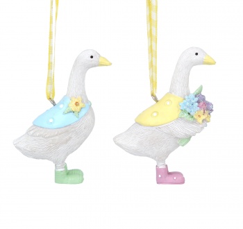 Gisela Graham Set of Two Pastel Geese in Wellies Easter Tree Decorations