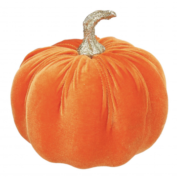 Gisela Graham Velvet Orange Pumpkin with Glitter Stalk Halloween Decoration