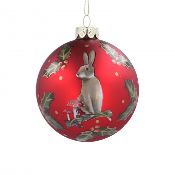 Gisela Graham Red Rabbit and Toadstool Christmas Tree Bauble