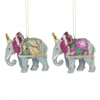 Gisela Graham Set of 2 Carnival Elephant Christmas Tree Decorations