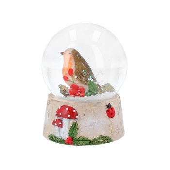 Gisela Graham Robin and Toadstool Christmas Snow Globe