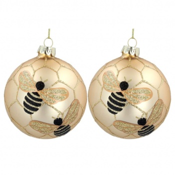 Gisela Graham Set of 2 Gold Bumblebee Christmas Tree Decorations