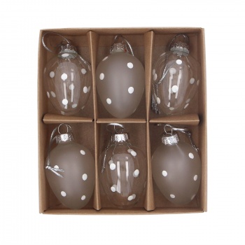 Gisela Graham Set of 6 White Spotty Glass Egg Easter Decorations
