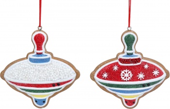 Gisela Graham Set of Two Gingerbread Spinning Top Christmas Tree Decorations