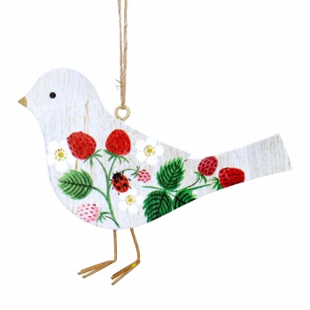 Gisela Graham Wooden Strawberry Design Bird Easter Decoration