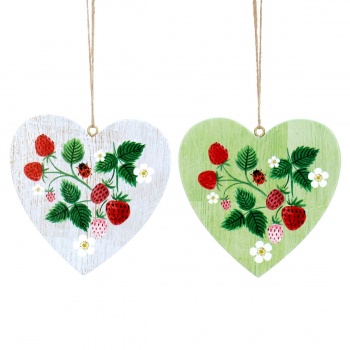 Gisela Graham Set of 2 Wooden Strawberry Heart Easter Decorations