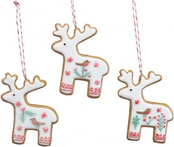 Gisela Graham Set of Three Gingerbread Reindeer Christmas Tree Decorations