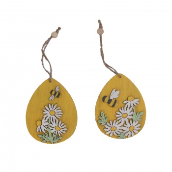 Gisela Graham Set of 2 Wooden Bee and Daisy Easter Egg Decorations