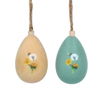 Gisela Graham Set of Two Wooden Dandelion and Bee Easter Egg Decorations