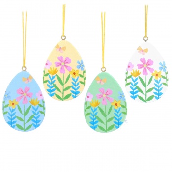 Gisela Graham Set of 4 Pastel Floral Wooden Easter Egg Decorations