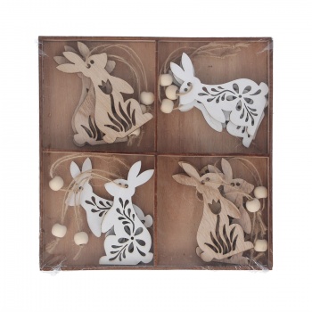 Gisela Graham Set of 12 Wooden Rabbit Easter Decorations