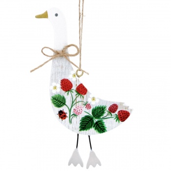 Gisela Graham Wooden Strawberry Goose Easter Decoration