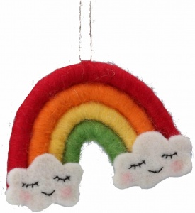 Gisela Graham Felt Rainbow With Cloud Faces Christmas Tree Decoration
