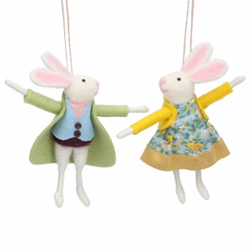 Gisela Graham Pair Of Wool Bunny Easter Tree Decorations