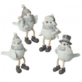 Heaven Sends Set of Four Grey and White Bird Christmas Decorations