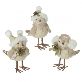 Heaven Sends Set of 3 Fabric Birds In Hats and Ear Muffs Christmas Decorations