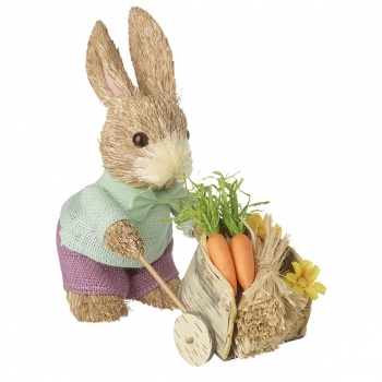 Heaven Sends Bristle Rabbit Pushing Wheelbarrow Easter Decoration