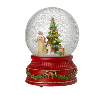Heaven Sends Dogs Around Christmas Tree Musical Snow Globe