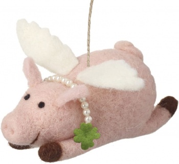 Heaven Sends Felt Flying Pig with Necklace Christmas Tree Decoration