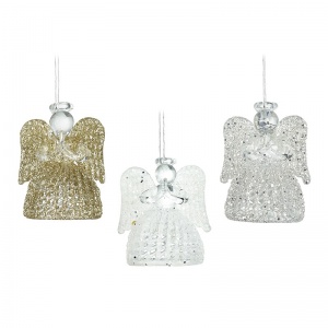 Heaven Sends Set of 3 Sparkly Glass Angel Christmas Tree Decorations