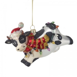 Heaven Sends Glass Cow With Lights Christmas Tree Decoration