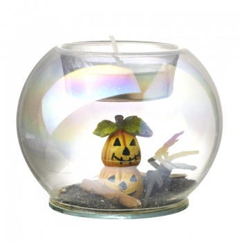 Heaven Sends Halloween Glass Tealight Holder With Decorative Pieces