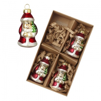 Heaven Sends Set of 4 Glass Santa Christmas Tree Decorations