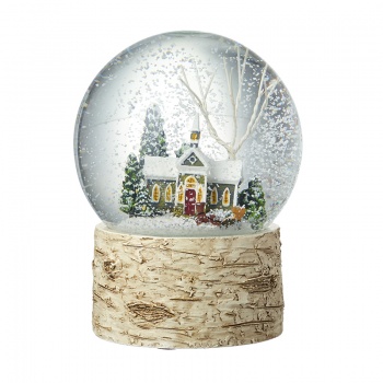 Heaven Sends Colourful House On A Birch Base Christmas Snow Globe