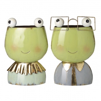 Heaven Sends Metal Mr and Mrs Frog Planters