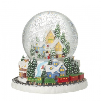 Heaven Sends Village Scene with Train Musical Christmas Snow Globe