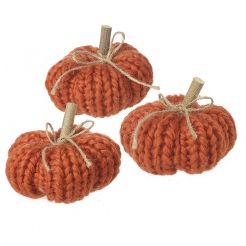 Heaven Sends Set of Three Orange Knitted Plush Pumpkin Halloween Decorations