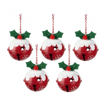 Heaven Sends Set of 5 Christmas Pudding Bell Decorations