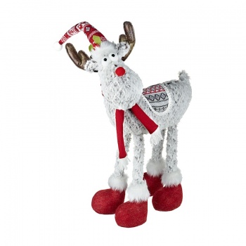 Heaven Sends Large Grey and White Festive Fabric Reindeer Christmas Decoration