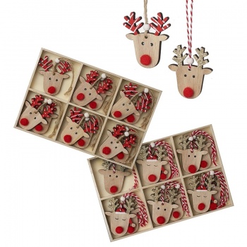 Heaven Sends Set of 12 Novelty Reindeer Christmas Tree Decorations