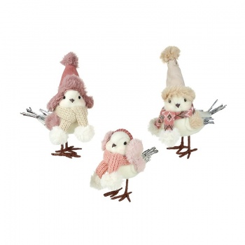 Heaven Sends Set of 3 Pink Birds In Winter Outfits Christmas Decorations