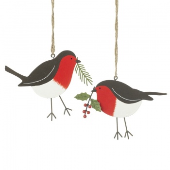 Heaven Sends Set of Two Metal Robin Christmas Tree Decorations