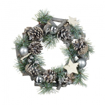 Heaven Sends Star Themed Silver Foliage Christmas Centre Piece Wreath