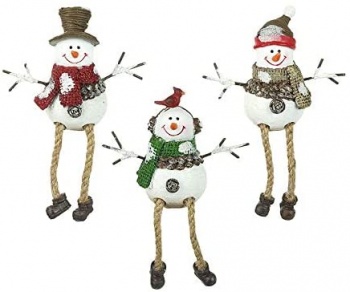 Heaven Sends Set of Three Sitting Snowmen In Hats Christmas Decoration