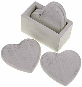 Heaven Sends Cream Wooden Heart Shaped Coasters In Stand