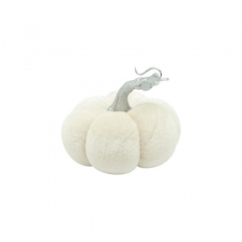 Heaven Sends Cream Plush Pumpkin with Silver Stalk Halloween Decoration