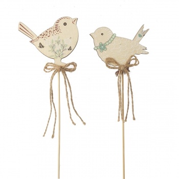 Heaven Sends Set of 2 Wooden Bird Stake Decorations